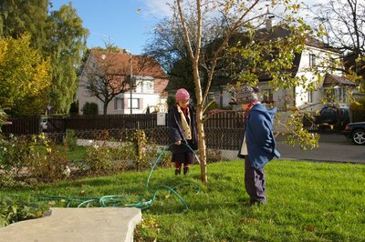 Spielende Kinder im Vorgarten